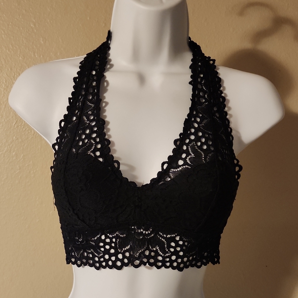 aerie Black Lace Halter Bralette